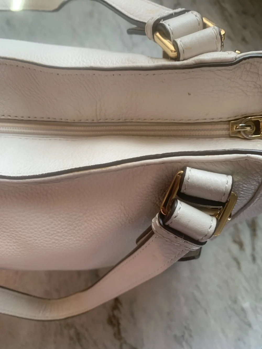 Michael Kors Cream Leather Shoulder Bag with Gold Hardware